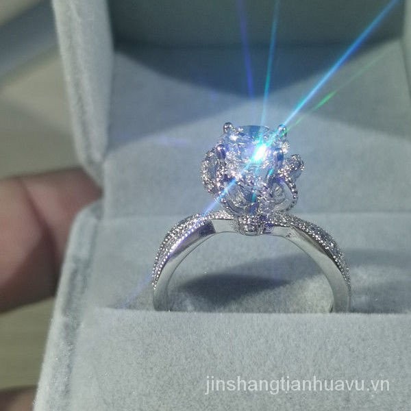 Moissanite Nhẫn Kim Cương Hoa Hồng Đài Phun Nước Sterling Bạc Nhẫn Đóng Moissanite Cặp Đôi Nhẫn Nam Nữ Cầu Hôn Nhẫn Không Phai Màu