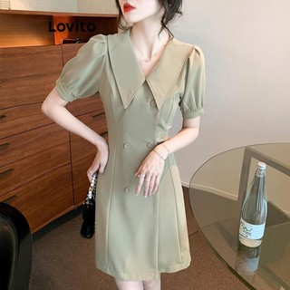 Đầm Lovito màu trơn cài nút phong cách thường ngày cho nữ LNE51549
