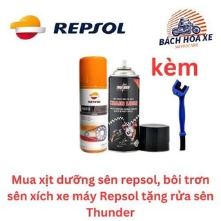 Mua xịt dưỡng sên repsol, bôi trơn sên xích xe máy Repsol tặng rửa sên Thunder