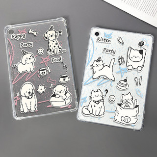  Cartoon Line Dog Cho iPad gen9 gen8 gen7 Air4 Pro11 TPU Một Đáy Mặt Sau Chống Rơi Bút Đựng iPad Case