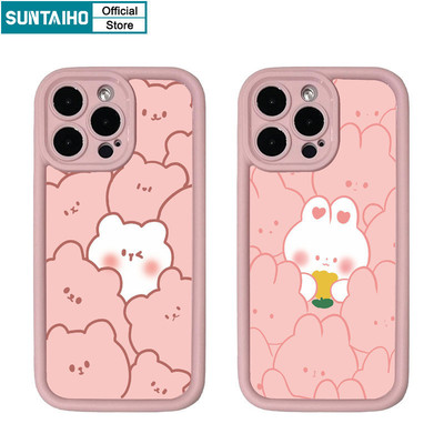 Suntaiho Vỏ Ngộ nghĩnh Gấu Dễ Thương Họa Tiết Thỏ Ốp Lưng Điện Thoại Iphone 15 14 12 13 11 Pro Max IP 7 8 Plus Iphon X Xs XR Xs Max Silicon Softcase Cao Cấp Chống Sốc Mặt Sau