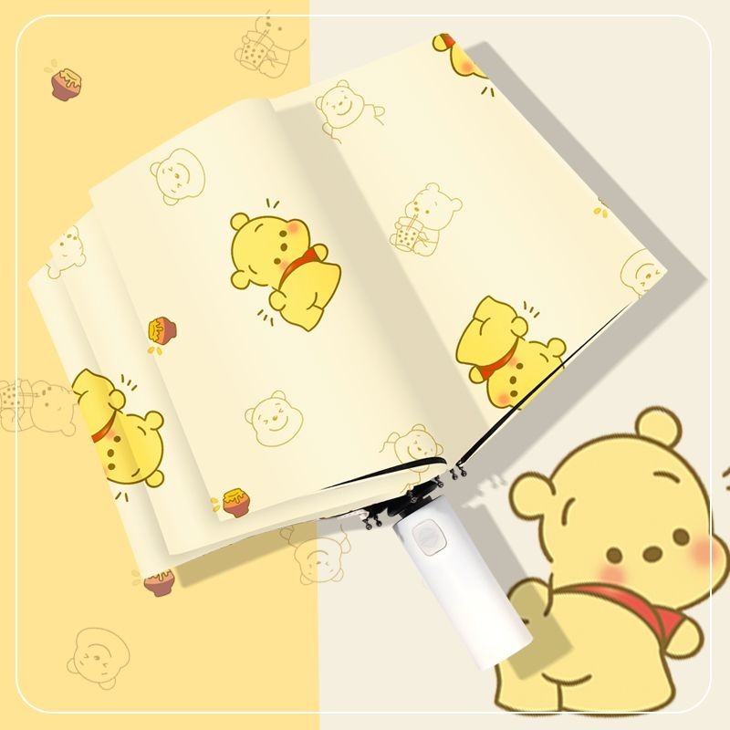 Ô tự động Winnie the Pooh 2024 Tấm che nắng gấp phong cách mới Mưa hoặc mưa Ô che nắng công dụng kép Vinyl Suns