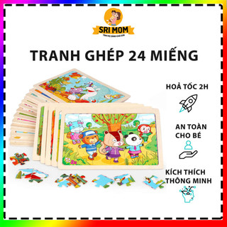 Tranh Ghép Hình 24 Mảnh Bằng Gỗ Cho Bé Đủ Mẫu Hoạt Hình SRIMOM - Đồ Chơi Xếp Hình Puzzle Giúp Bé Phát Triển Thông Minh