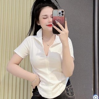Áo thun tay ngắn,vạt bầu,khóa kéo cao from ngắn PKX1008