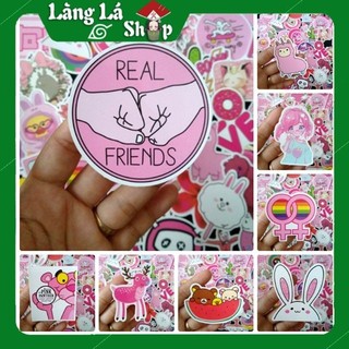 Miếng dán Sticker Chủ đề màu Hồng dễ thương và đáng yêu trọn bộ 50 hình - In rõ ràng sắc nét khó tróc