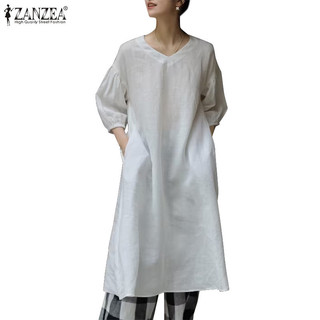 Zanzea Nữ Hàn Quốc Cổ Chữ V Tay Đèn Lồng Túi Rời Màu Trơn