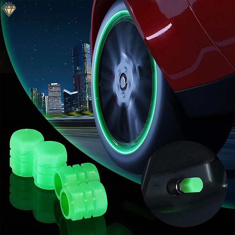 [Wbk] 4 Mũ van lốp ô tô huỳnh quang đa năng Mũ thân van lốp phát sáng, Mũ áp suất lốp bền, Phù hợp với hầu hết các loại ô tô, xe máy, SUV, xe tải và xe đạp