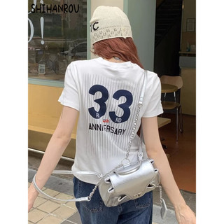 SHIHANROU áo phông áo thun nữ croptop baby tee Trendy Korean Vintage Xu hướng WTX2410T63 5Z240201