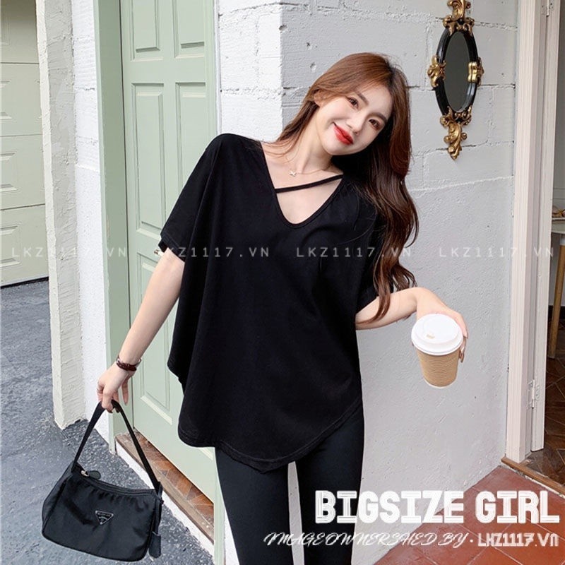 Áo thun Bigsize Áo kiểu nữ form rộng tay ngắn cổ chữ v xẻ tà mùa hè Phong cách Hàn Quốc Thời Trang cá tính xinh đẹp bigsizegiaree