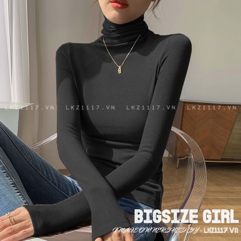 Áo thun nữ tay dài Bigsize Áo ôm body kiểu cổ lọ đen mùa xuân Phong cách Hàn Quốc Thời Trang đẹp