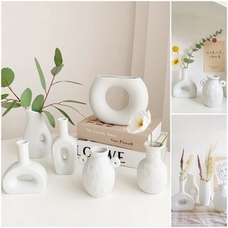 Bình hoa gốm sứ màu trắng Ins Bình thủy canh tối giản Trang trí phòng khách