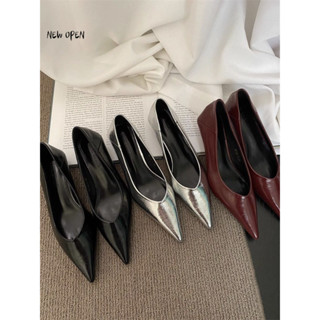 Giày Cao Gót Nữ Khỏa Thân Giày Cao Gót Nhỏ Mềm Da Stiletto Gót Mũi Nhọn Đế Mềm Pháp Nhẹ Nhàng Phù Hợp Với Váy Giày Gót Thấp Giày Nữ