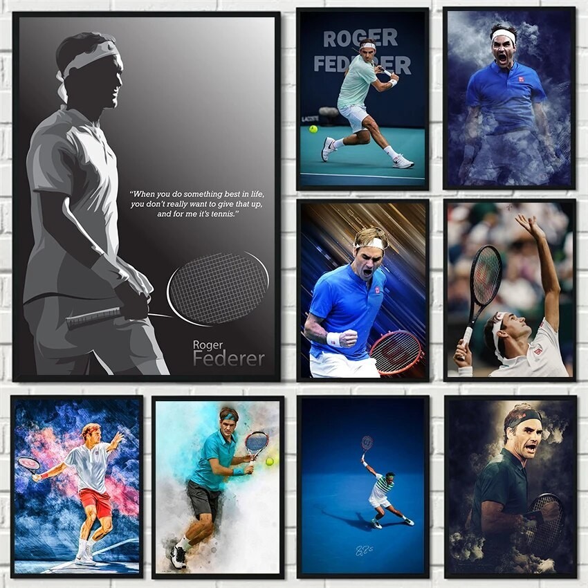 Tennis Huyền Thoại Roger Federer Chân Dung Chữ Ký Poster Canvas Tranh Hd In Tennis Thể Thao Treo Tường 69F 0310