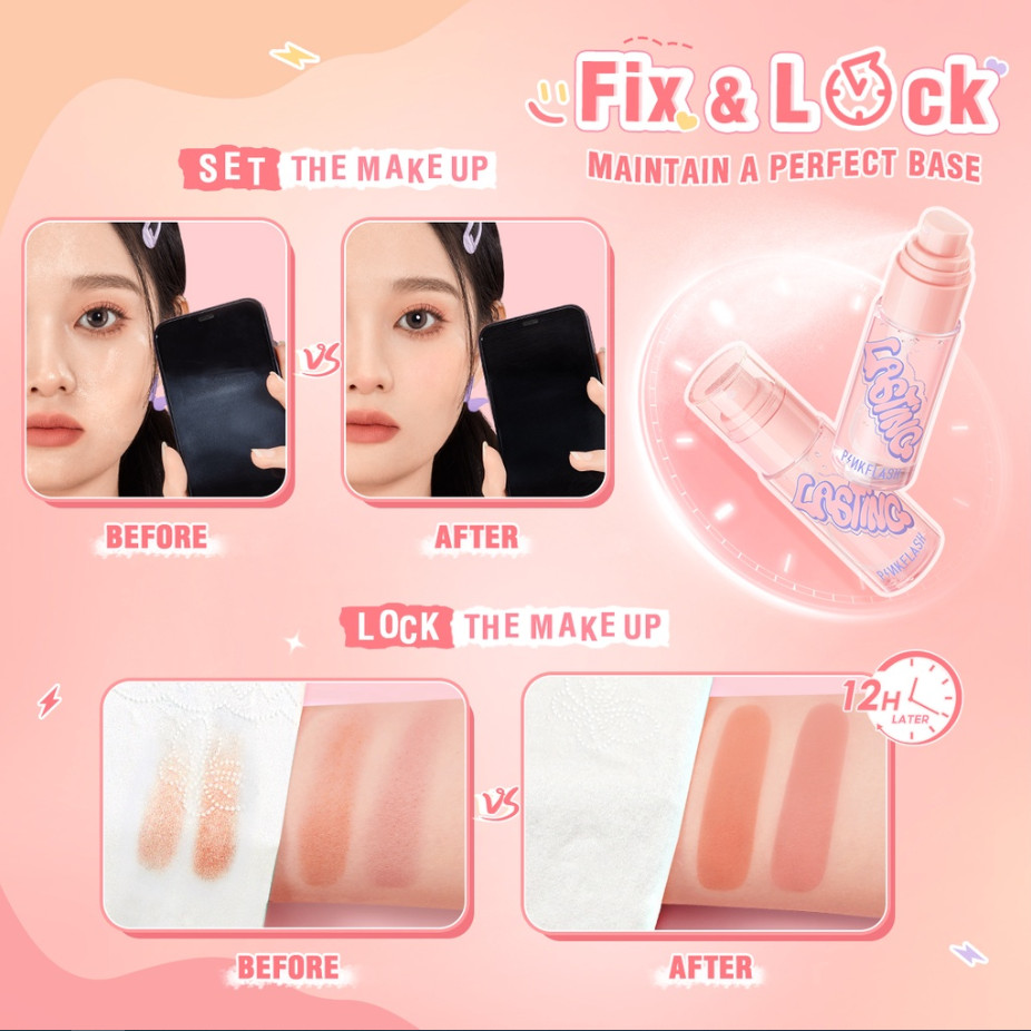 Ảnh 4 của Xịt khóa nền Pinkflash Cố Định Lớp Trang Điểm, Kiềm Dầu, Chống Dính, Không Phai Màu 40ml