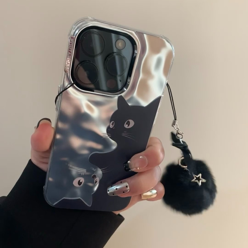 Huiwanju mèo đen trắng thích hợp cho vỏ điện thoại di động iPhone15pro iphone14promax / 13 phim hoạt hình 12 đơn giản 11 lần 15UltraiPhone15 cá tính