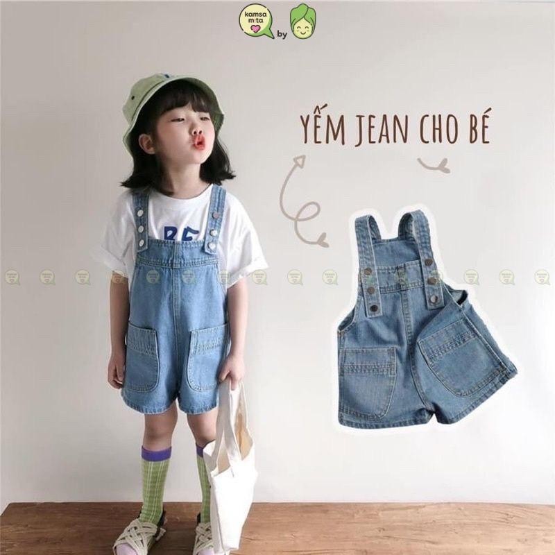 Quần Yếm Jeans Dáng Ngắn Cho Bé Trai, Bé Gái KIMCHIBABY Phối Túi Dễ Thương, Yếm Jeans Cho Bé Mặc Đi Chơi, Đi Học CK441
