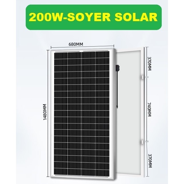 Pin năng lượng mặt trời mono 200w/18v Hãng SOYER SOLAR   (hàng chính hãng, bảo hành 12 năm)