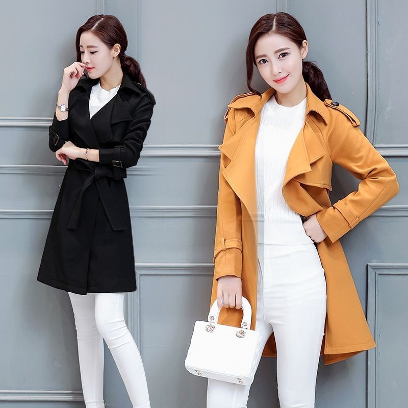 Áo khoác phong cách Hàn Quốc Xuân Thu Slim-fit Slimmer Look Nút áo gió dài vừa phải dành cho nữ