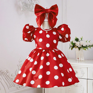 Njxd Bé Gái Dễ Thương Tay Ngắn Phồng Chuột Mickey Đầm Đỏ Trắng Chấm Nơ Lớn Đầm Công Chúa Cho Trẻ Em Bé Gái Sinh Nhật Halloween Cosplay Quần Áo
