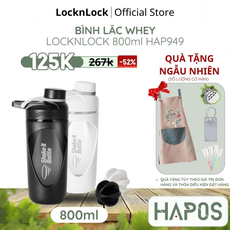 Bình lắc LocknLock shaker whey 800ml Chính hãng, tập thể thao gym Balance HAP949 có vạch chia quai xách - HAPOS OFFICIAL