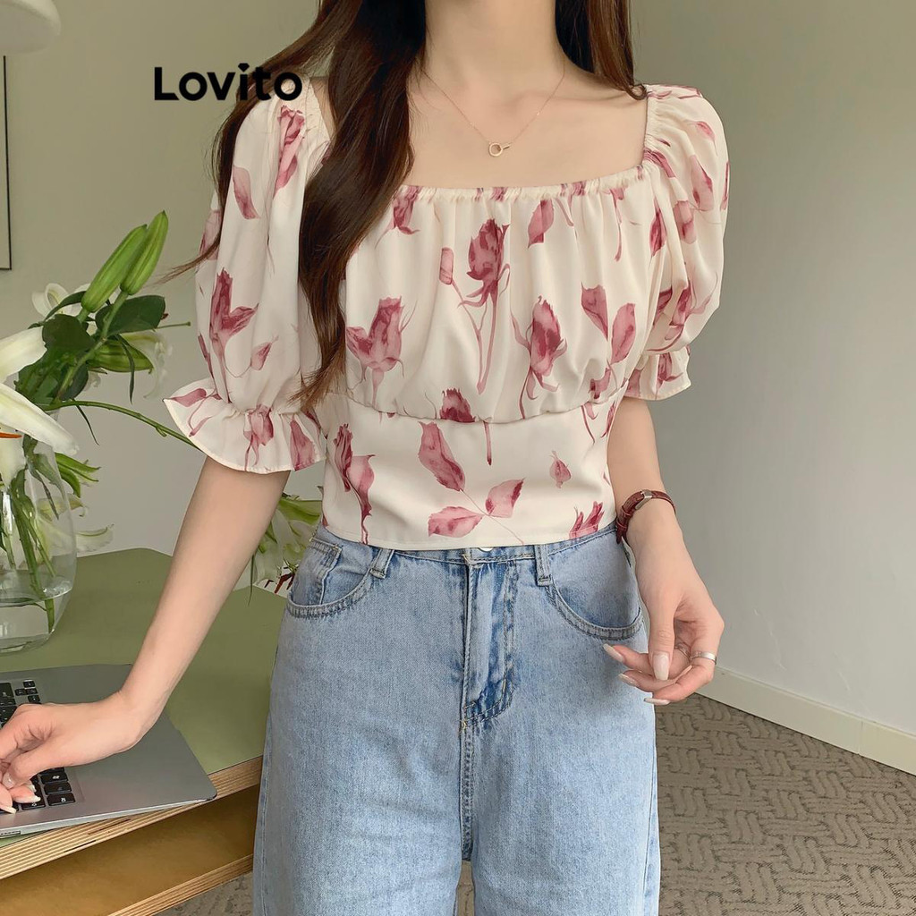Lovito Áo sơ mi họa tiết hoa Ditsy giản dị cho nữ LNA43234
