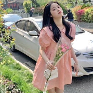 Tình Yêu Đầu Tiên Búp Bê Cổ Ngọt Ngào Puff Tay Đầm Mùa Hè 2024 Phong Cách Mới Giảm Tuổi Váy Ngắn Nhỏ Nữ ins
