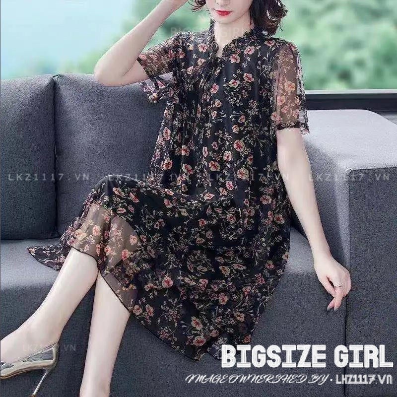 Đầm trung niên Bigsize nữ Váy hoa nhí voan dáng suông tay ngắn cổ tròn mùa hè，Đầm trung niên sang trọng cho mẹ đẹp thời trang Cao Cấp | BigBuy360 - bigbuy360.vn