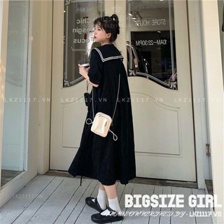 Đầm dáng dài Bigsize Váy nữ Xuông tay ngắn cổ bèo mùa hè Phong cách Hàn Quốc Thời Trang tiểu thư cá tính xinh đẹp cho người mập béo