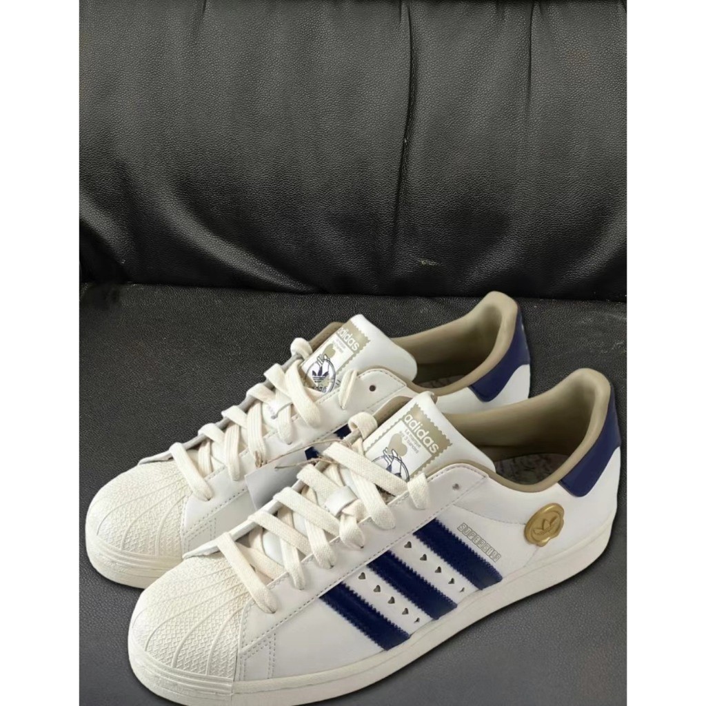 Adidas Originals Superstar Ngày lễ tình nhân Nhẹ, Chống mài mòn, Chống trượt, Giày đế thấp màu xanh trắng