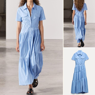 Zara 24 Xuân Hè Phong Cách Mới Ngực Đóng Phù Hợp Với Thắt Lưng Ve Áo Sơ Mi Tay Ngắn Phong Cách Đầm Dài2240371