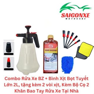  Combo Rửa Xe BZ + Bình Xịt Bọt Tuyết Lớn 2L tặng kèm 3 vòi xịt Kèm Bộ Cọ Khăn Bao Tay Rửa Xe Tại Nhà 
