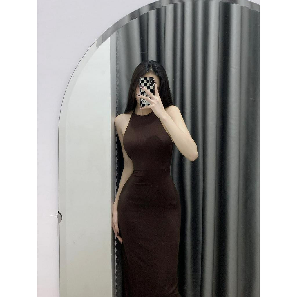 Đầm maxi cổ yếm siêu đẹp hình thật, đầm ôm dáng dài ôm sát body | BigBuy360 - bigbuy360.vn