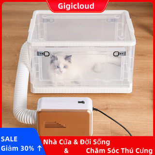 Gigicloud hộp sấy thú cưng cho chó mèo, máy sấy thú cưng di động thùng lồng, hộp máy sấy chải lông tắm cho thú cưng trong suốt có