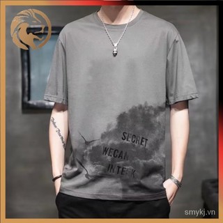 Áo thun nam tay ngắn mùa hè mới oversized băng lụa dáng rộng thương hiệu hợp thời trang băng cảm giác quần áo nửa tay cho quần áo nam
