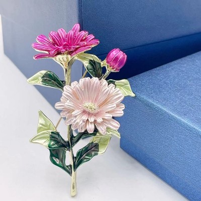 Phụ Nữ Nhiều Màu Sắc Hoa Hợp Kim Thổ Cẩm Màu Hồng Men Hoa Cúc Cổ Trâm Cài Cho Nữ PD1907