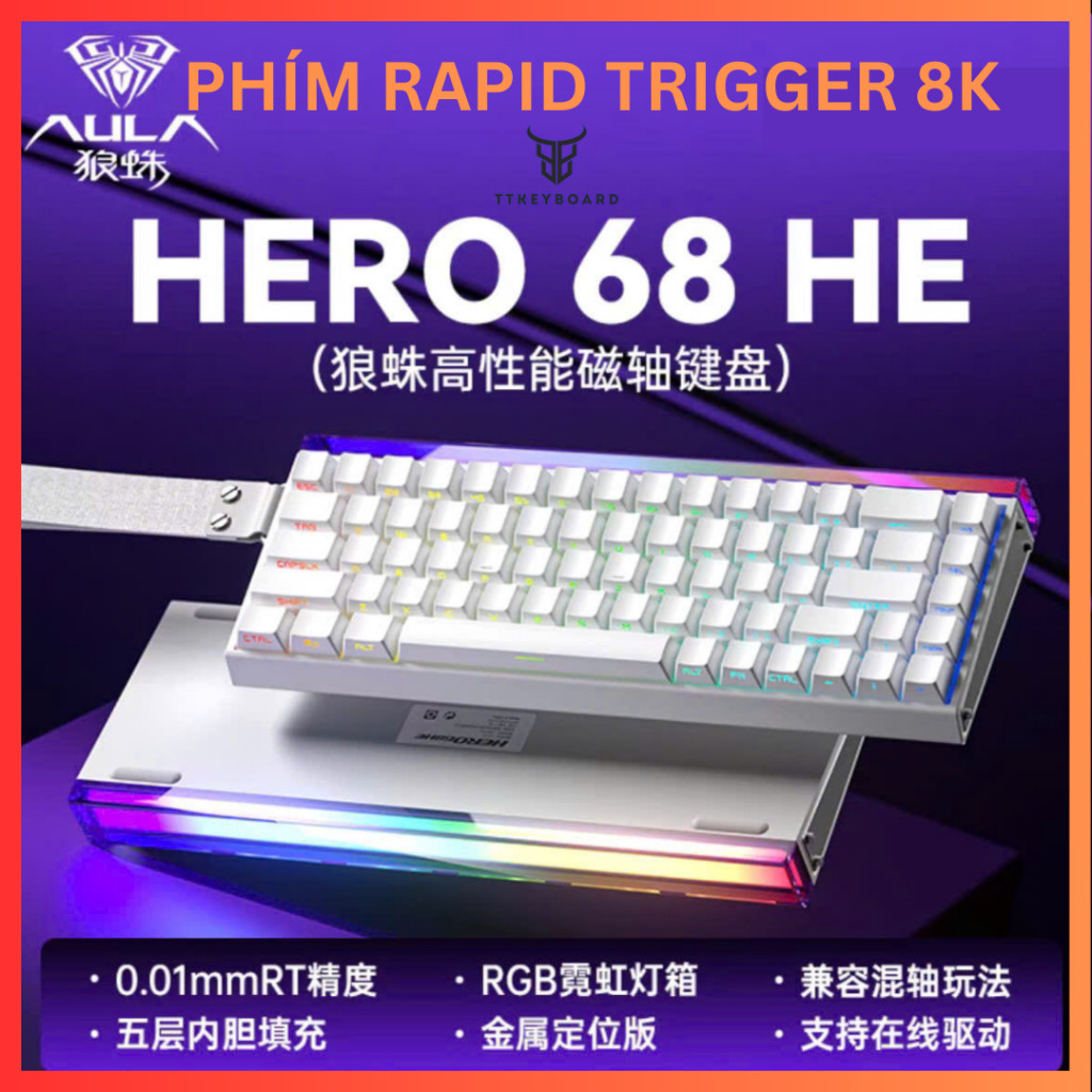 Bàn Phím Cơ Gaming Hero68 | Rapid Trigger 8K Polling Rate | 128K Scan Rate | Led Viền | Có Dây Treo