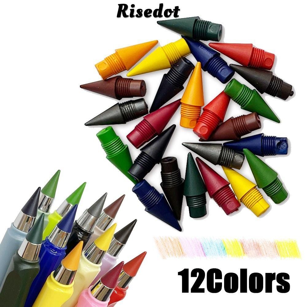 Risedot 12 cái ngòi bút chì vĩnh cửu, 12 màu có thể thay thế không có bút chì mực, bút chì phác thảo nghệ thuật phổ quát phụ kiện viết