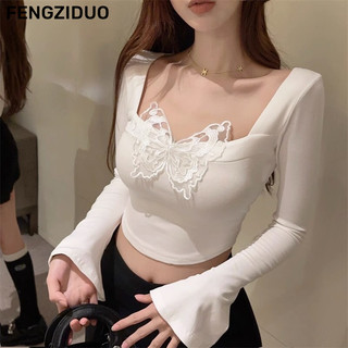 FENGZIDUO áo phông áo thun nữ croptop baby tee Stylish thời trang Thể thao Phong cách WTX23A0Q1T 5Z240129