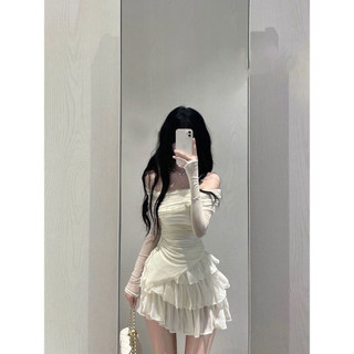 Slim-fit Style Desire Off-the-Shoulder Pure Fragrant Vai Desire Bánh Nguyên Chất Hot Girl Váy Mùa Hè Hai Áo + Nữ Một @ -