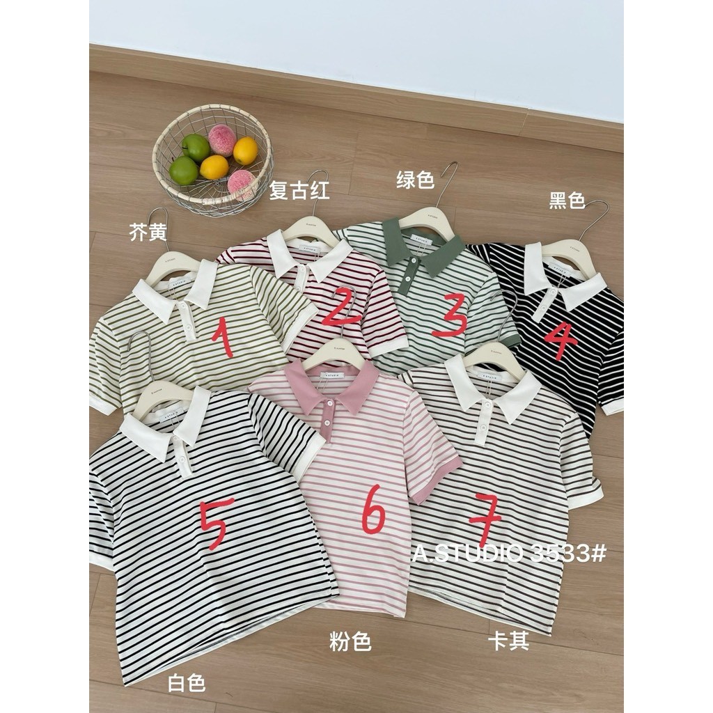 Áo polo kẻ nhỏ form vừa - A.studio mã 3533