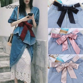 Goupdo khăn lụa, dây thắt lưng dài rộng thắt lưng, dây thắt nơ vải màu trơn thời trang nữ