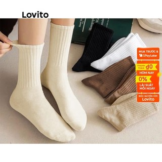 Vớ LOVITO mềm hút ẩm tốt màu trơn phong cách thể dục thường ngày cho nữ L8LD087 (trắng/ trắng ngà/ kaki/ nâu/ đen)