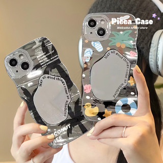 Ốp Lưng Biển Mùa Hè Cây Dừa Tương Thích Cho IPhone 7Plus 11 15 14 13 12 Pro Max 15 14 8 7 Plus X XR XS Max Gương Trang Điểm Sang Trọng Hoạt Hình Dễ Thương Ngôi Sao Vịt Sóng Cạnh