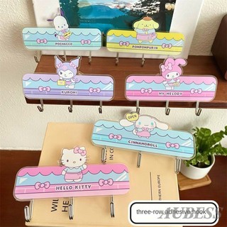 Sanrio Kawaii Traceless 3 Hàng Móc Dễ Thương Kuromi Giai Điệu Hello Kitty Dán Loại Không Đấm Acrylic Lưu Trữ Móc Hoạt Hình Trang Trí Nhà Cửa