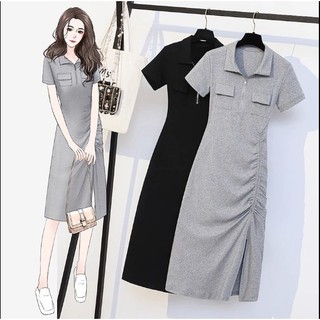 🌸Sẵn L,XL🌸Váy Đầm Bigsize PoLo Cổ Sơ Mi Phối Khoá Rút Dây Hông Dáng Dài Nữ Tính🌸Hàng Quảng Châu