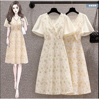 🌸Hàng Order🌸Váy Đầm Bigsize Ren Hoa Cổ V Tay Voan Dáng Xoè Tiểu Thư Nữ Tính 🌸 Hàng Quảng Châu