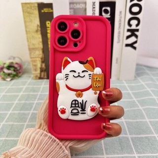 Màu Đỏ Cho IPhone 1112 IPhone 15roMax IPhone 13 14ProMax Chống Rơi IPhone X XR XS Max Mềm IPhone 7 Plus 8 Plus Mèo May Mắn Phụ Kiện 7 8