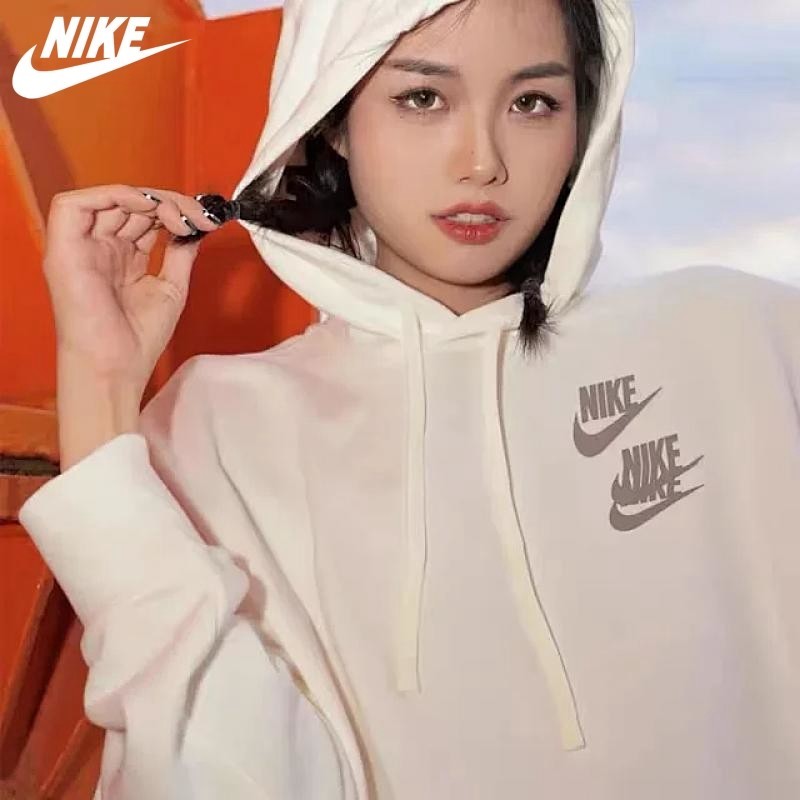 Nikewomen 's Three Logo chồng chéo World Tour Áo khoác nam nữ với cùng một cặp đôi Áo hoodie Cotton nguyên chất màu trắng cổ điển mỗi ngày Áo khoác phù hợp