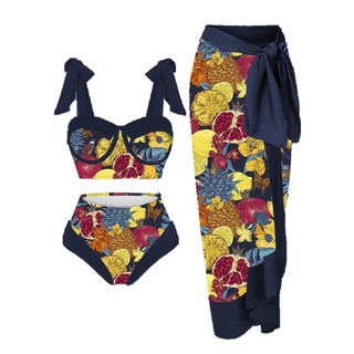Bikini Mới Ngoại Thương Châu Âu Và Mỹ Đồ Bơi Ba Mảnh Nhiều Màu In Hình Kỹ Thuật Số Chống Nắng Đi Biển Phù Hợp Với