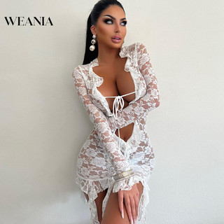 Váy vỏ bọc mỏng cổ chữ V sâu có ren gợi cảm WEANIA